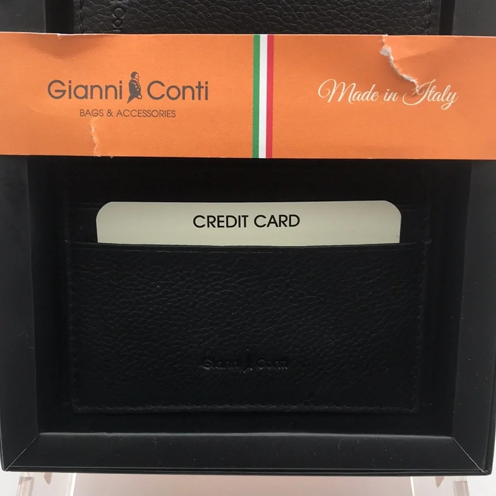 Gianni Conti Pebbled Black Leather Wallet and Card Holder Set